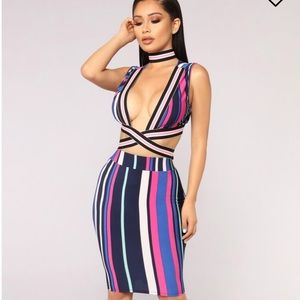 Sexy stripped 2 piece set blue/pink